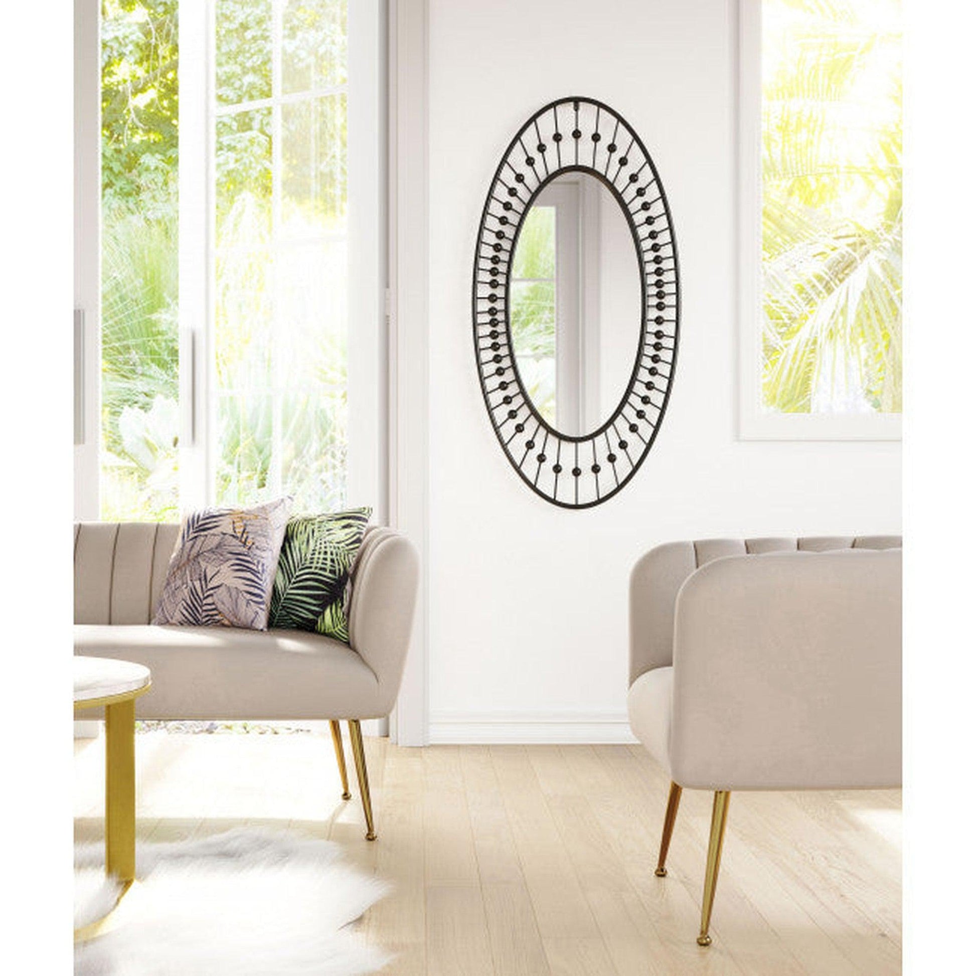 HomeRoots Oval Black Finish Spokes and Beads Wall Mirror