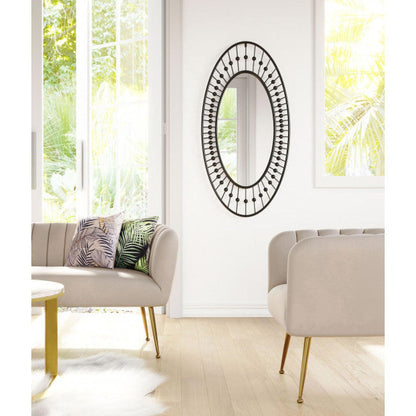 HomeRoots Oval Black Finish Spokes and Beads Wall Mirror