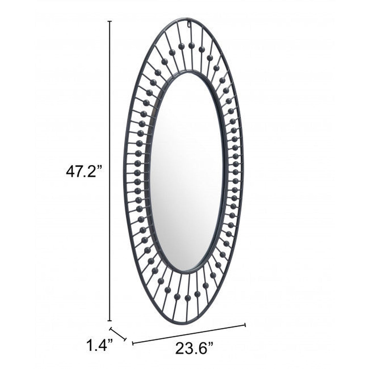 HomeRoots Oval Black Finish Spokes and Beads Wall Mirror