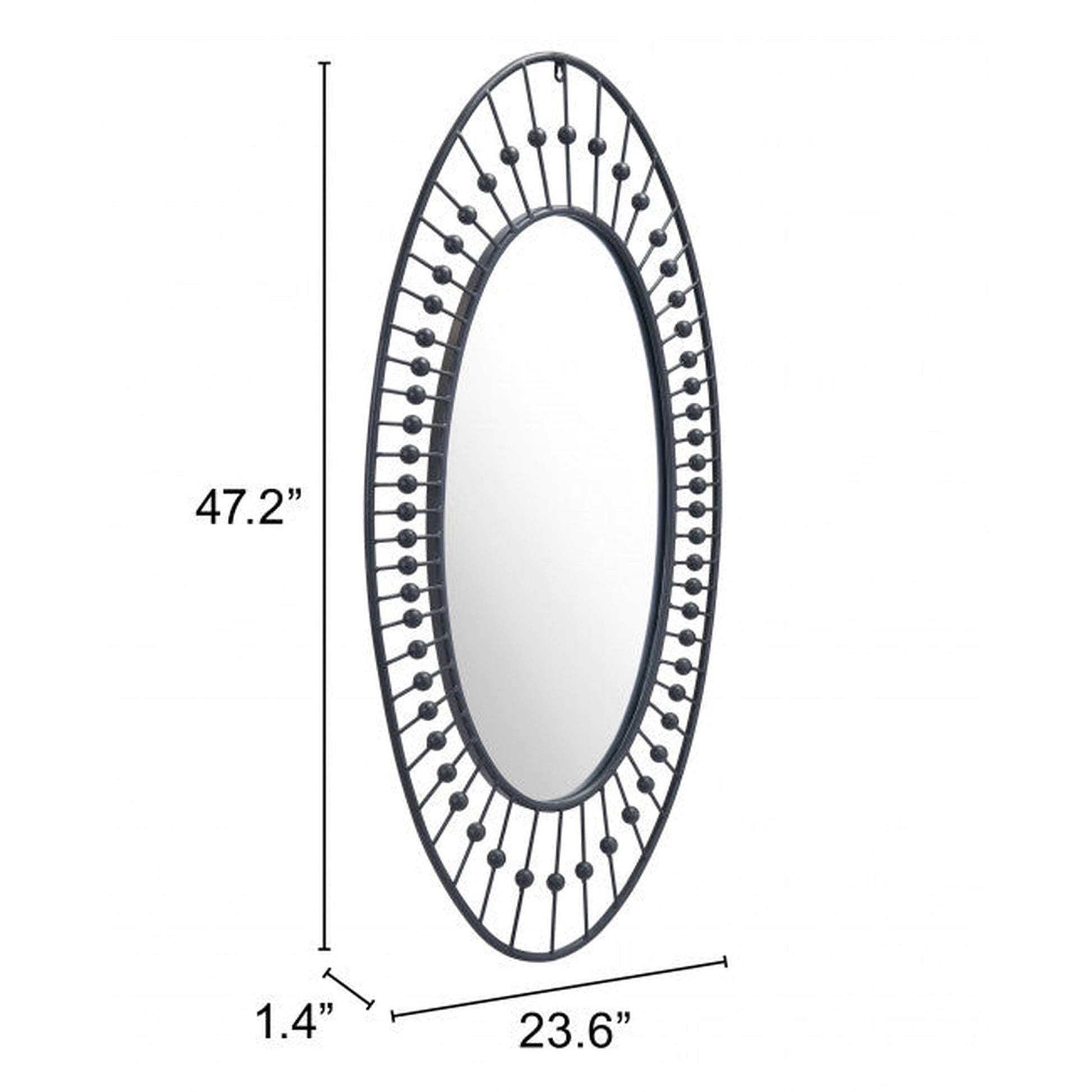 HomeRoots Oval Black Finish Spokes and Beads Wall Mirror