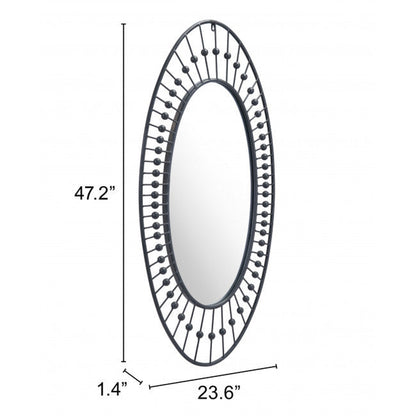 HomeRoots Oval Black Finish Spokes and Beads Wall Mirror