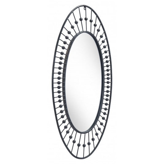 HomeRoots Oval Black Finish Spokes and Beads Wall Mirror