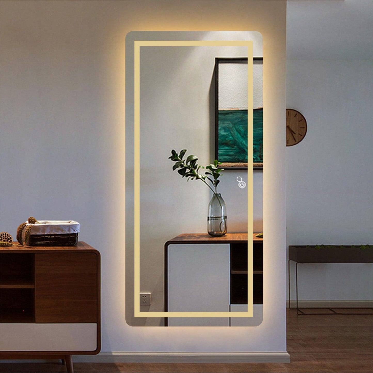 HomeRoots Petite LED Strip Rounded Rectangle Wall Mirror