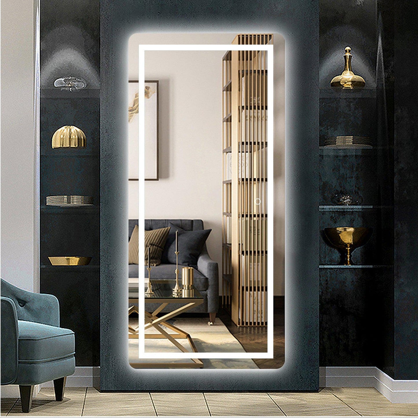 HomeRoots Petite LED Strip Rounded Rectangle Wall Mirror