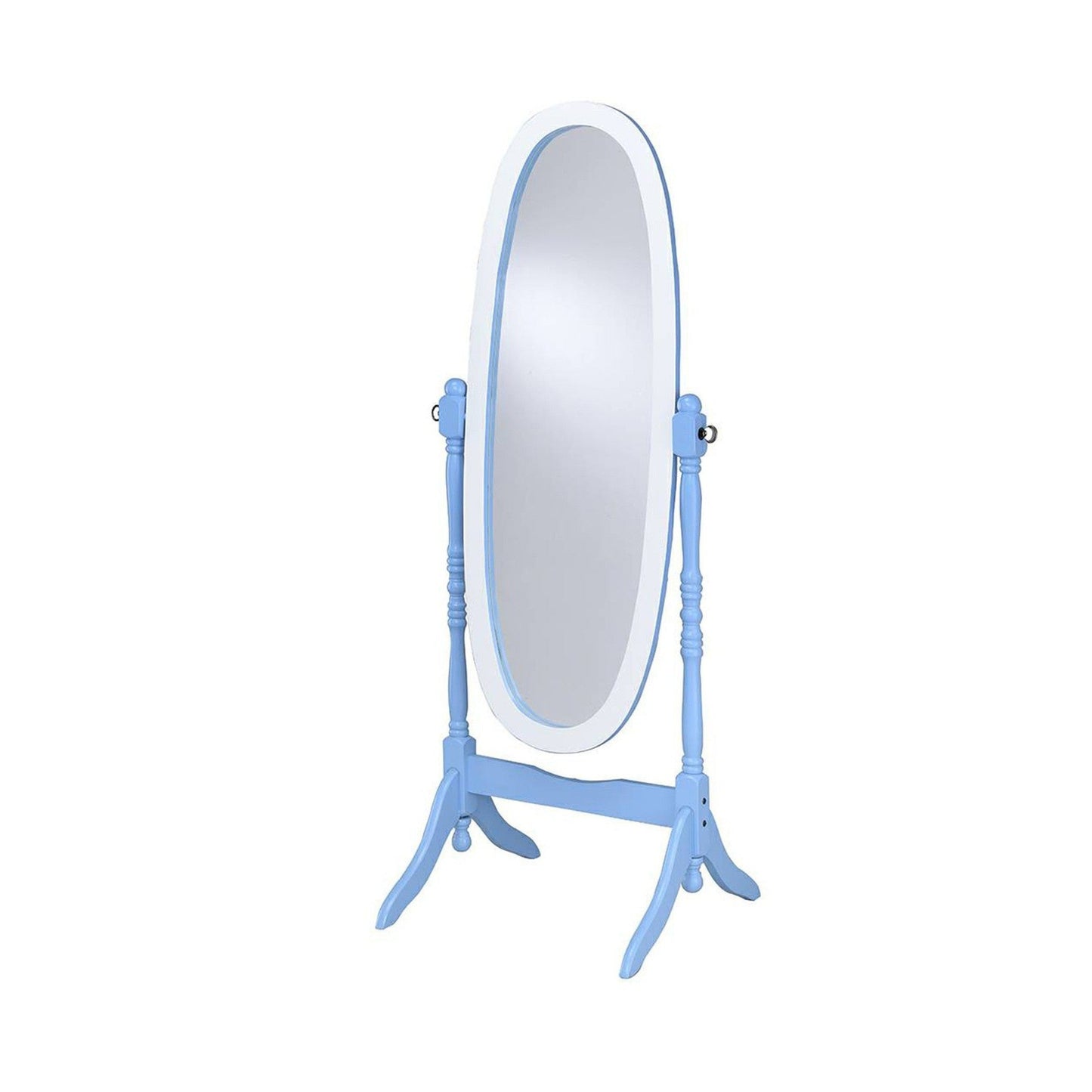 HomeRoots Pretty Pastel Blue and White Cheval Standing Oval Mirror