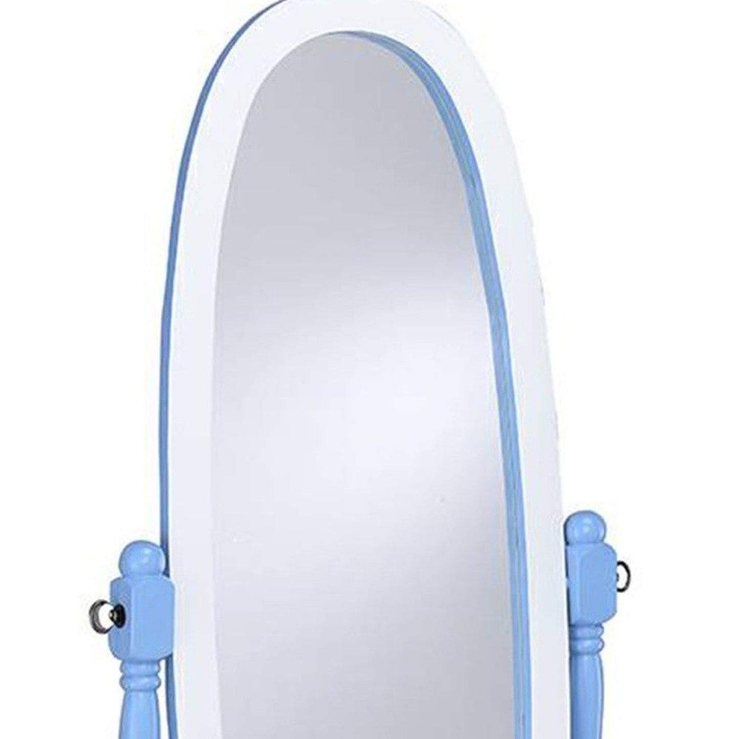 HomeRoots Pretty Pastel Blue and White Cheval Standing Oval Mirror
