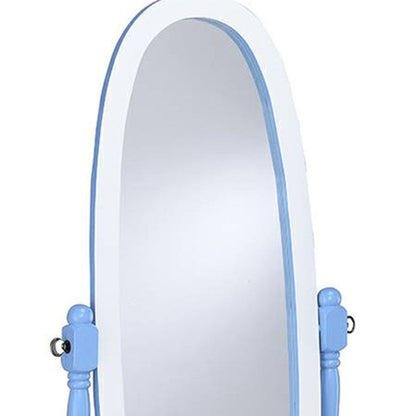 HomeRoots Pretty Pastel Blue and White Cheval Standing Oval Mirror