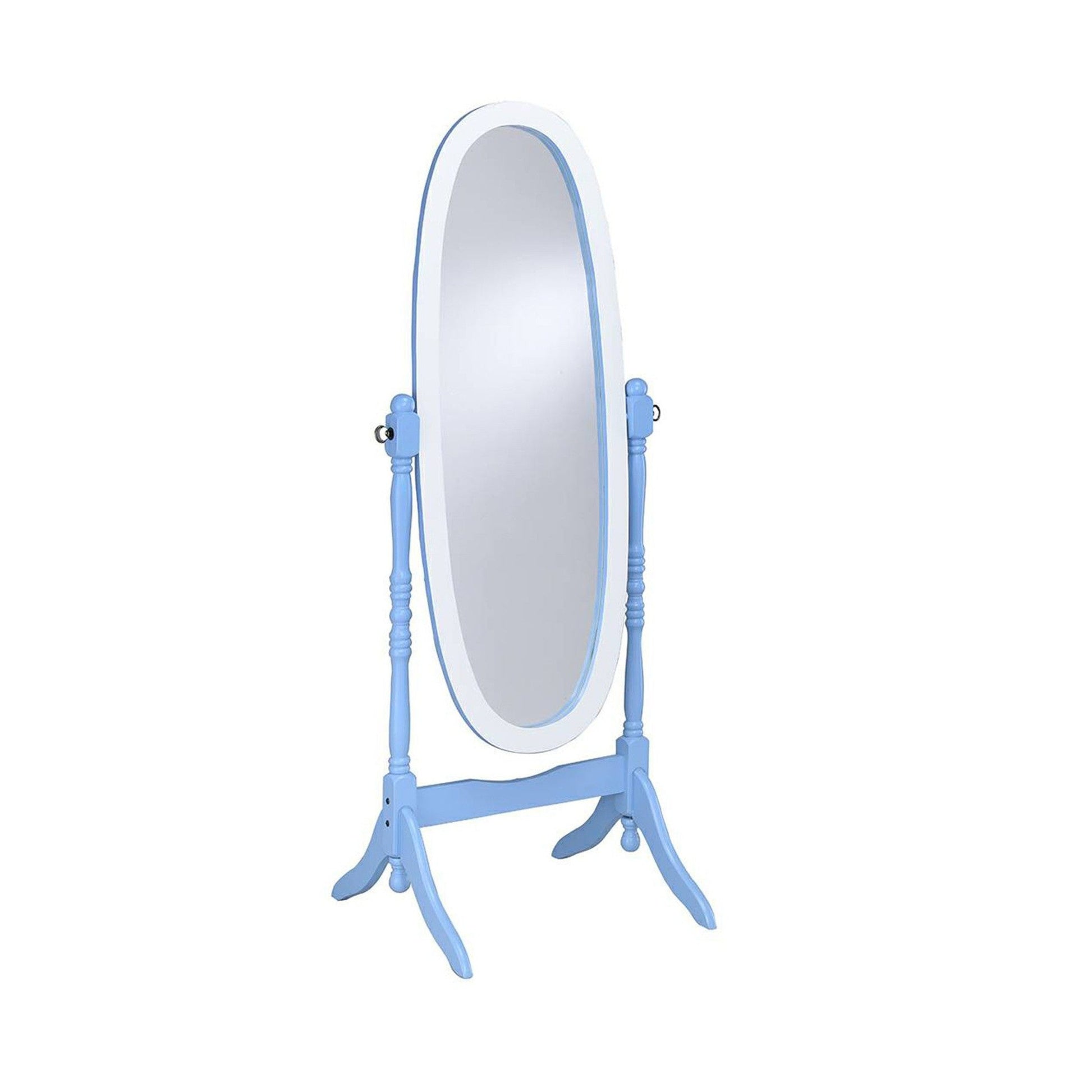 HomeRoots Pretty Pastel Blue and White Cheval Standing Oval Mirror