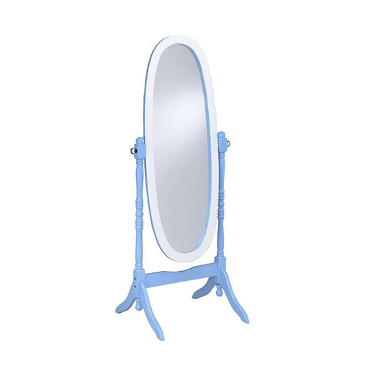 HomeRoots Pretty Pastel Blue and White Cheval Standing Oval Mirror