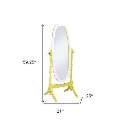 HomeRoots Pretty Yellow and White Cheval Standing Oval Mirror