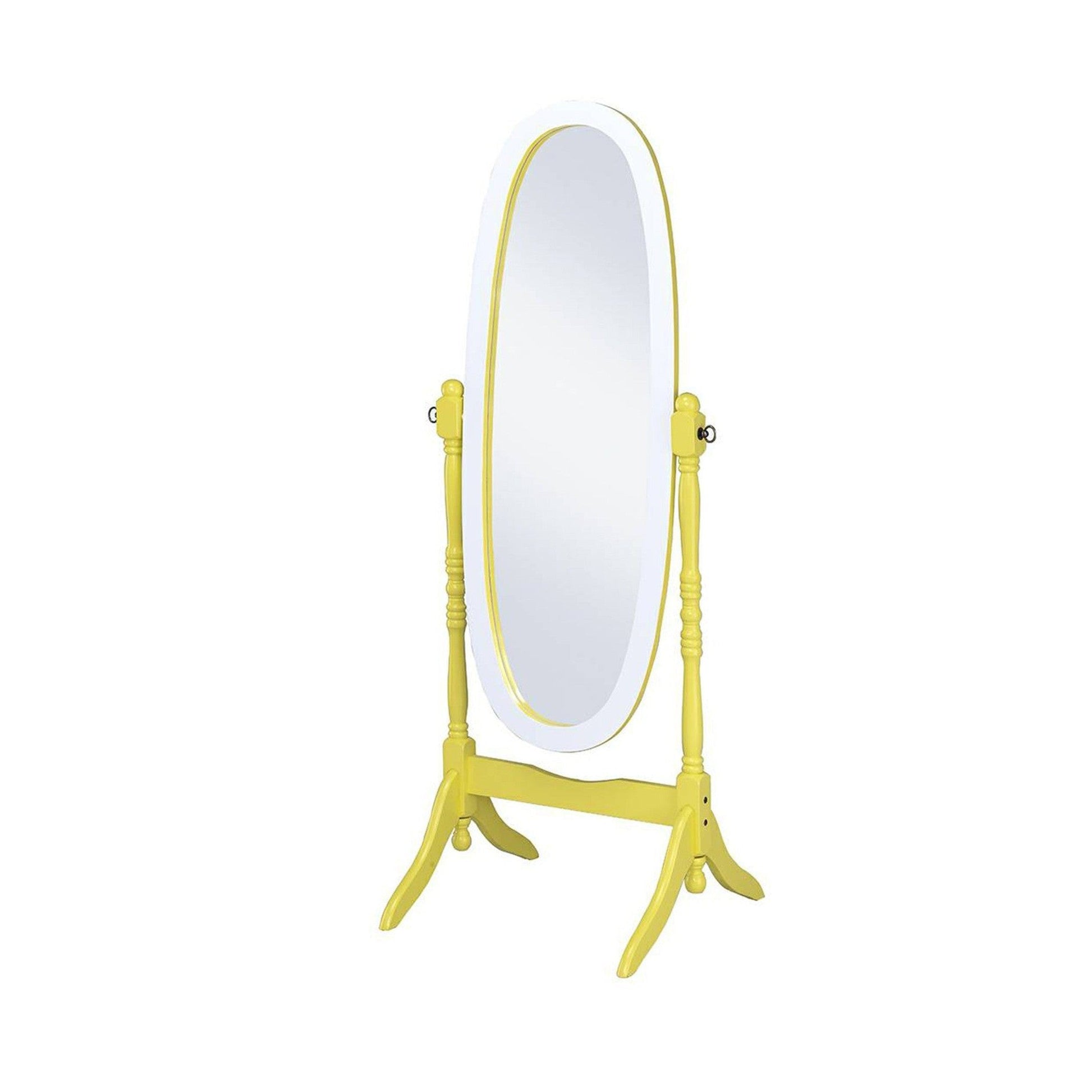 HomeRoots Pretty Yellow and White Cheval Standing Oval Mirror