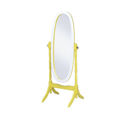 HomeRoots Pretty Yellow and White Cheval Standing Oval Mirror