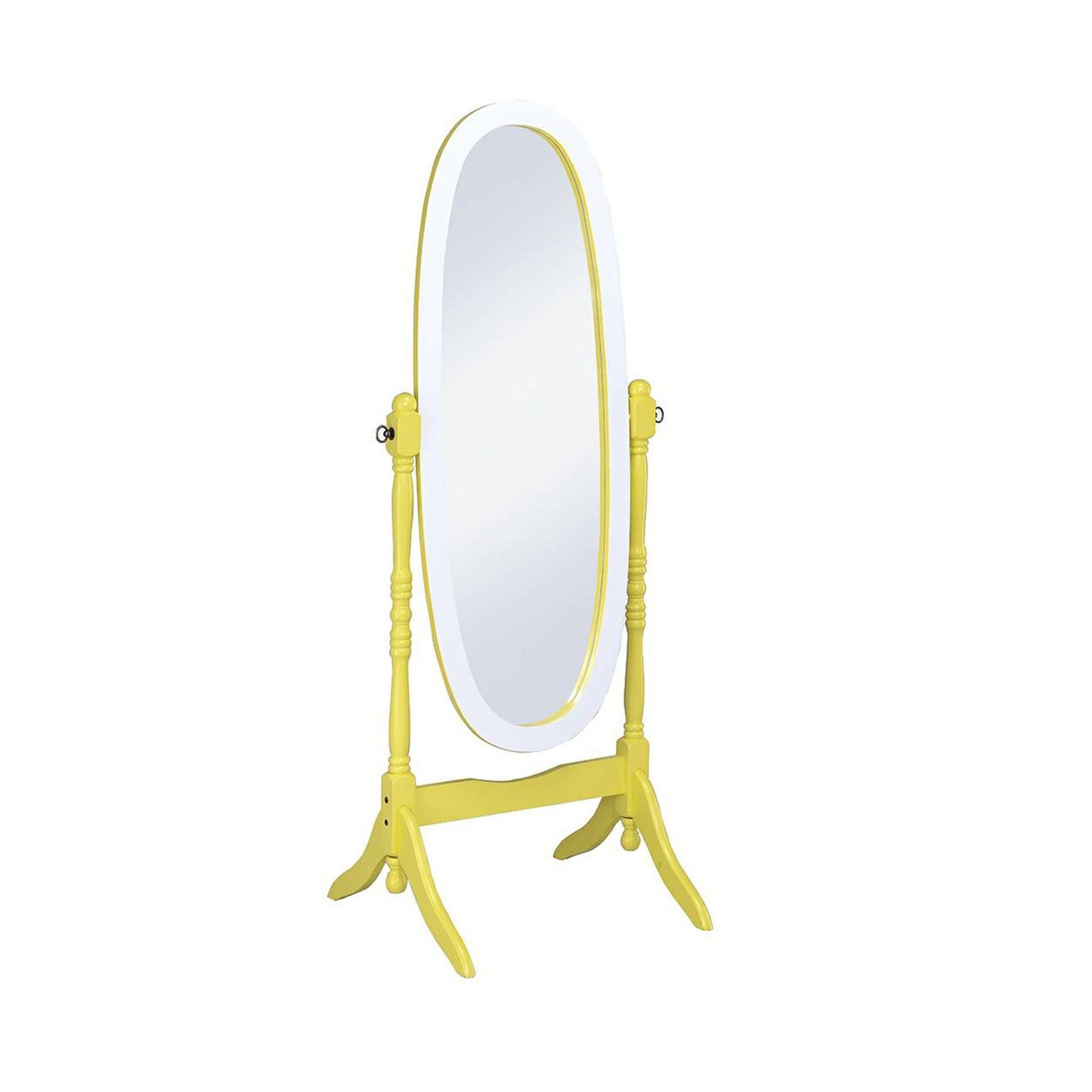 HomeRoots Pretty Yellow and White Cheval Standing Oval Mirror