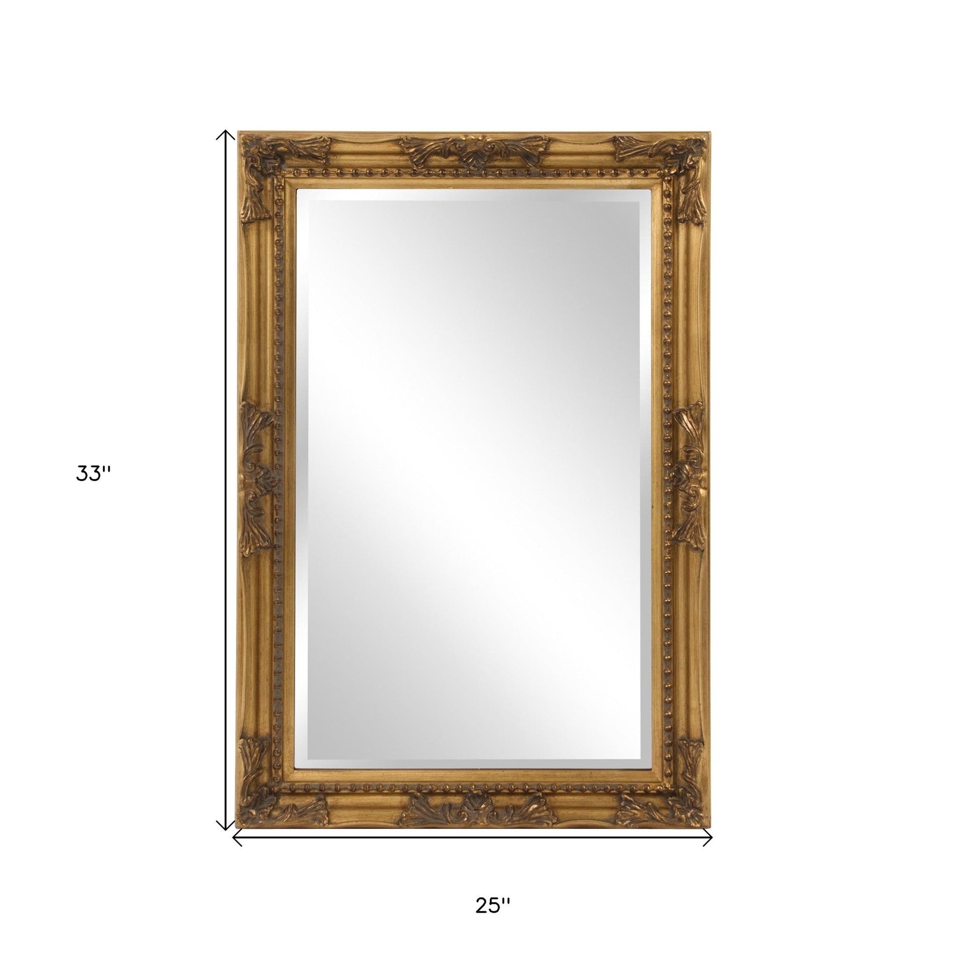 HomeRoots Rectangular Antiqued Gold Wood Frame Mirror