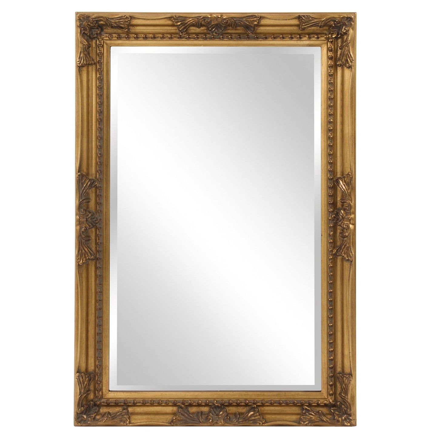 HomeRoots Rectangular Antiqued Gold Wood Frame Mirror