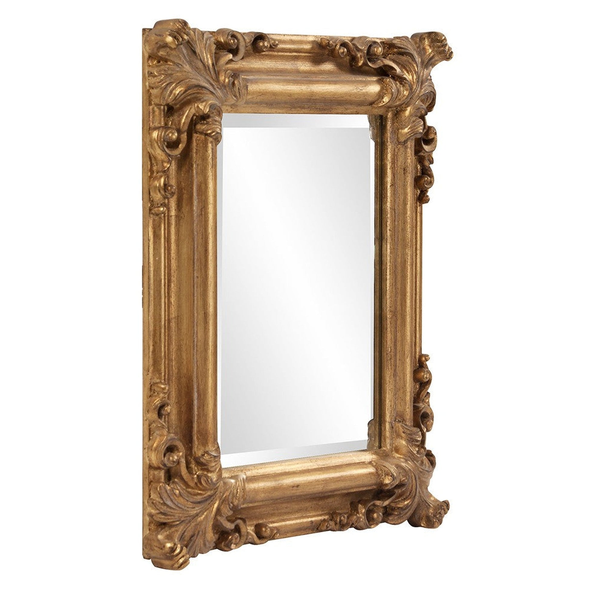 HomeRoots Rectangular Gold Leaf Mirror with Scrolling Flourish