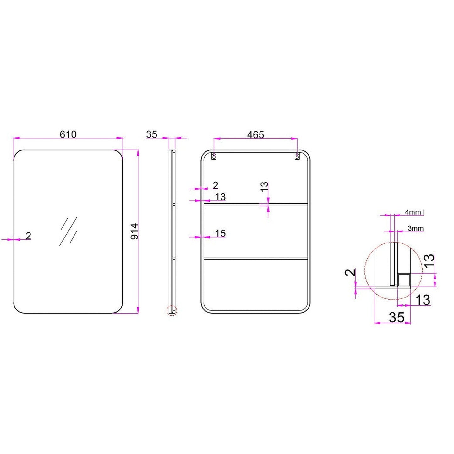 HomeRoots Rectangular Metal Framed Mirror