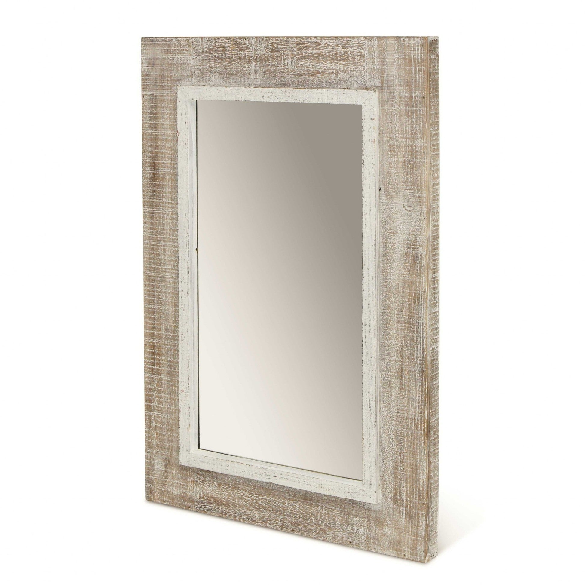 HomeRoots Rectangular Rustic White Wash Finish Wall Mirror