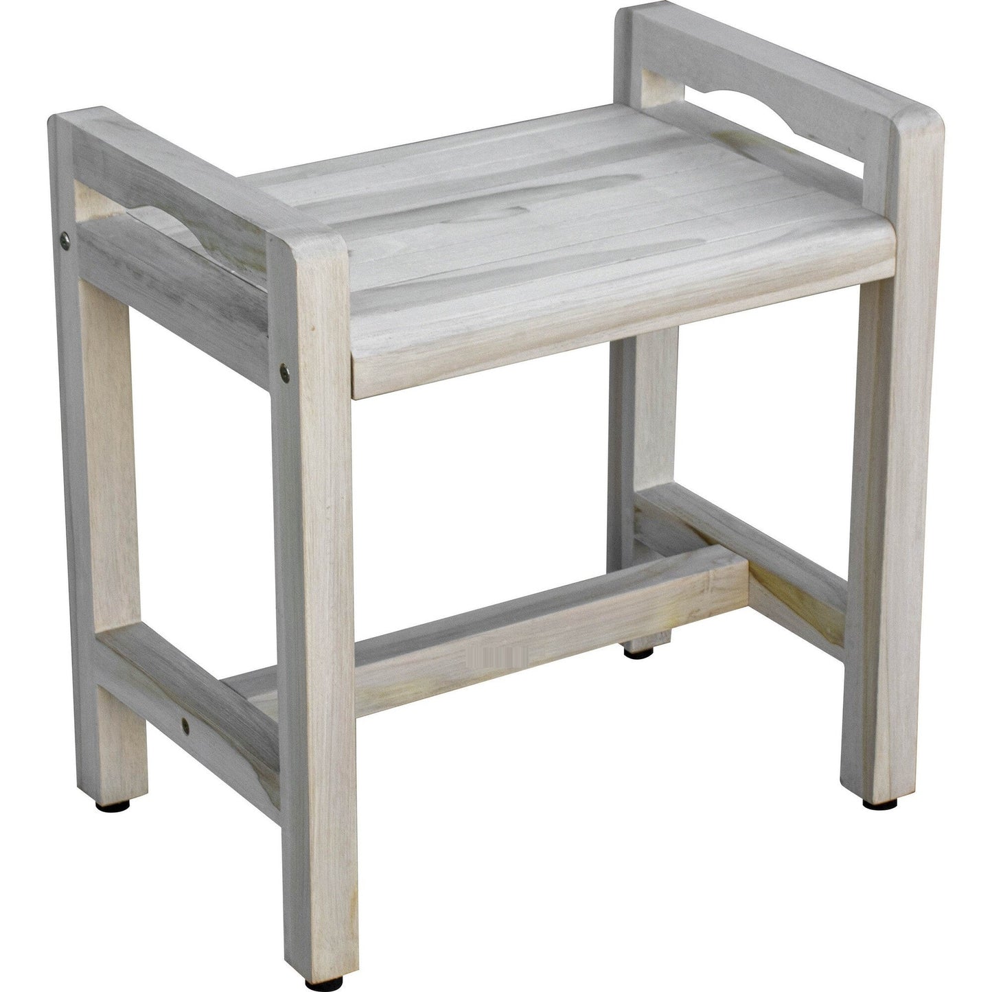 HomeRoots Rectangular Teak Shower Bench with Handles in White Finish