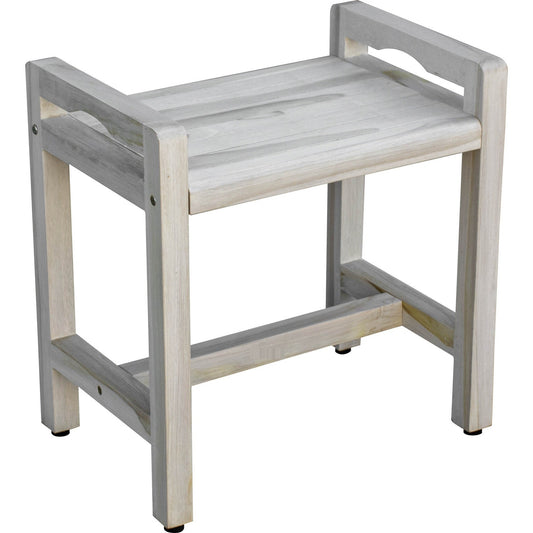 HomeRoots Rectangular Teak Shower Bench with Handles in White Finish