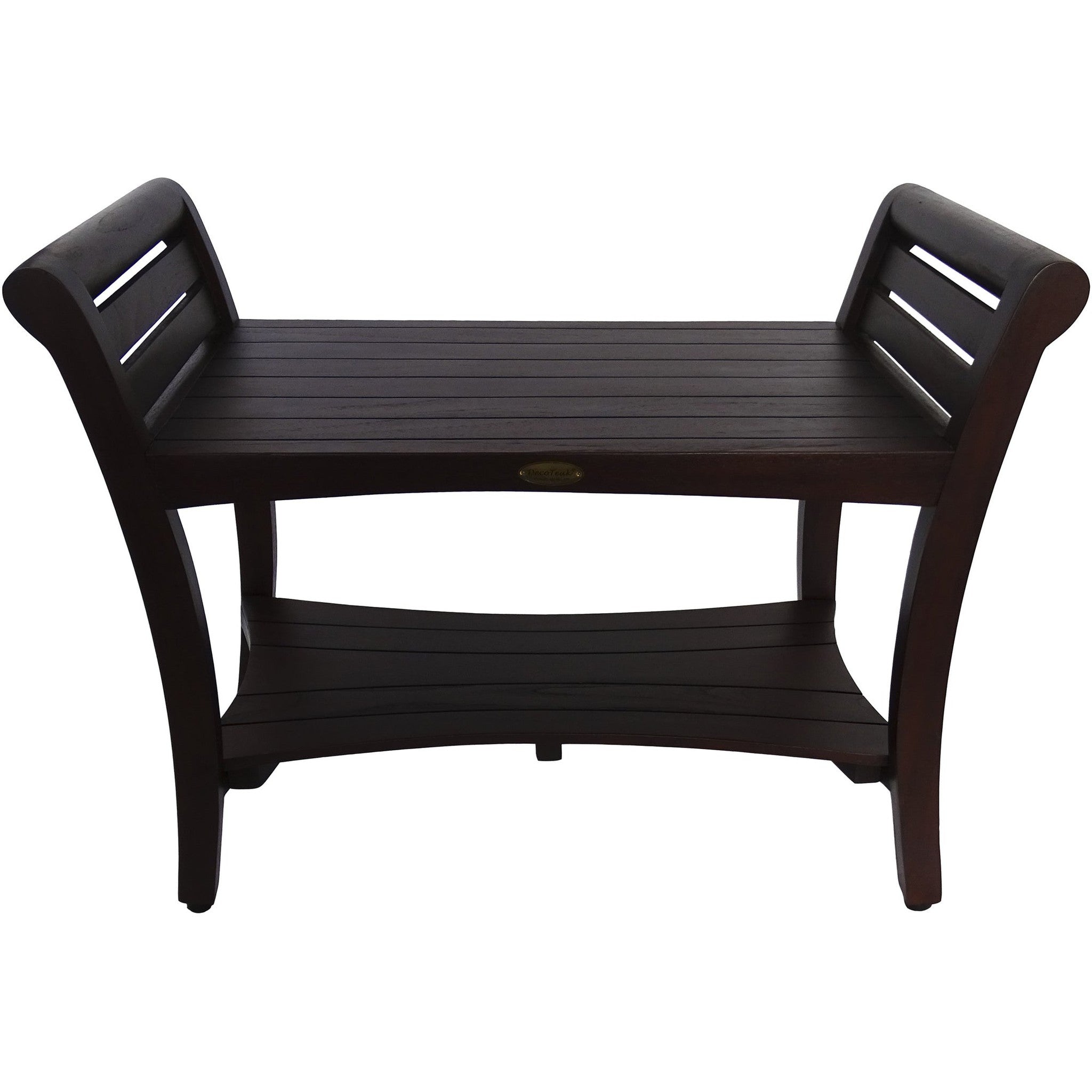 HomeRoots Rectangular Teak Shower Bench with Shelf and Handles in Dark ...