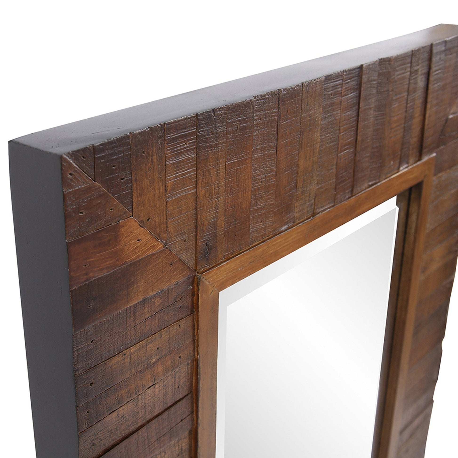 HomeRoots Rectangular Weathered Walnut Stain Strips Mirror