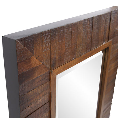 HomeRoots Rectangular Weathered Walnut Stain Strips Mirror