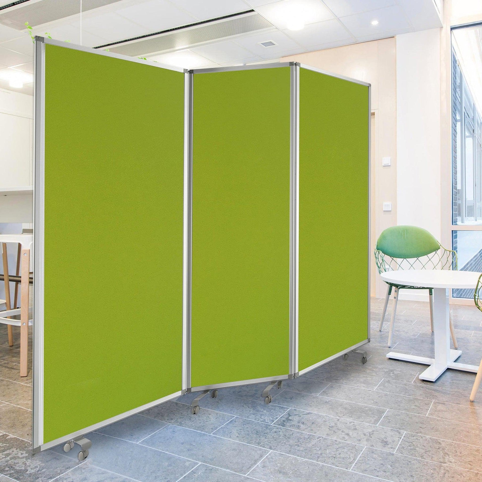 HomeRoots Rolling Three Panel Room Divider Screen in Green Finish