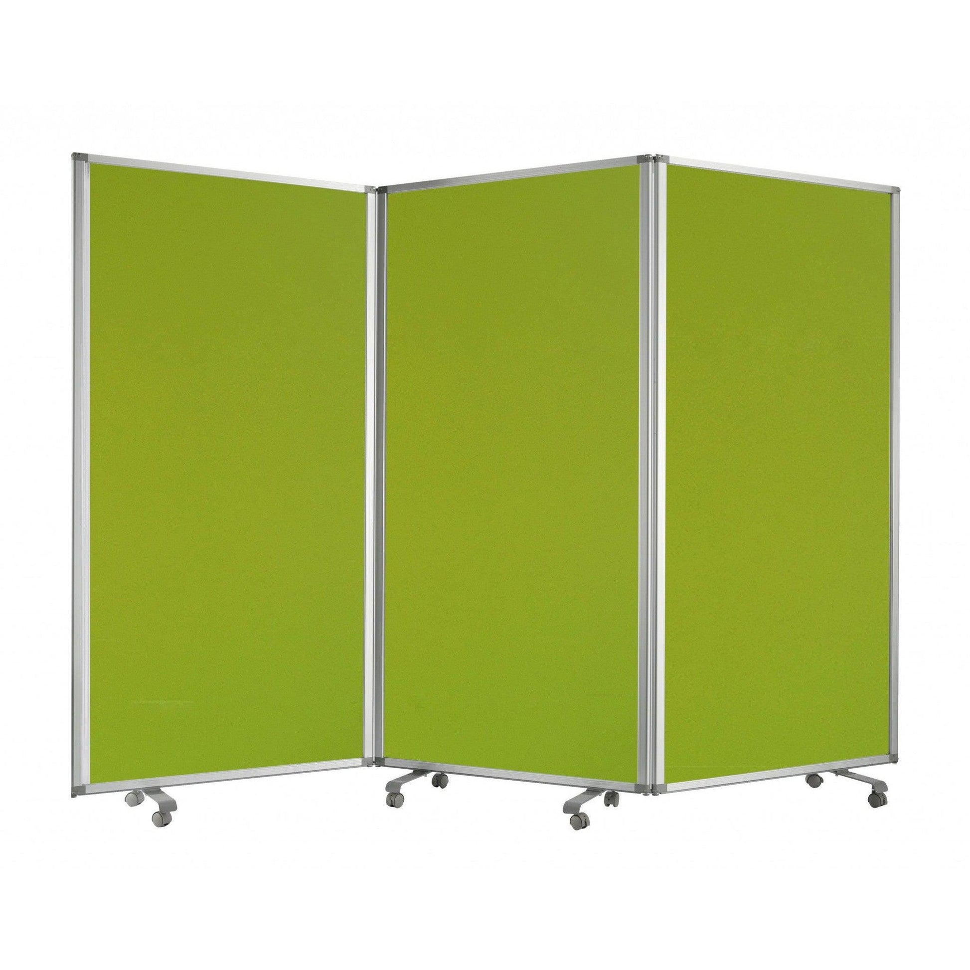 HomeRoots Rolling Three Panel Room Divider Screen in Green Finish