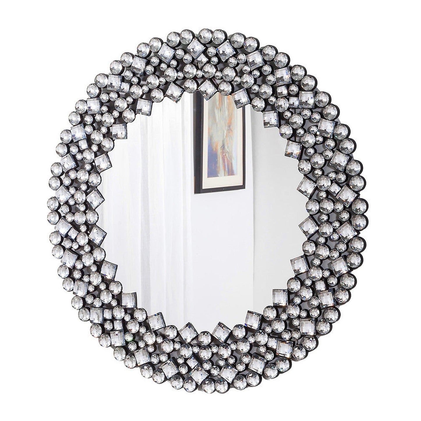 HomeRoots Round Diamond Jeweled Wall Mirror