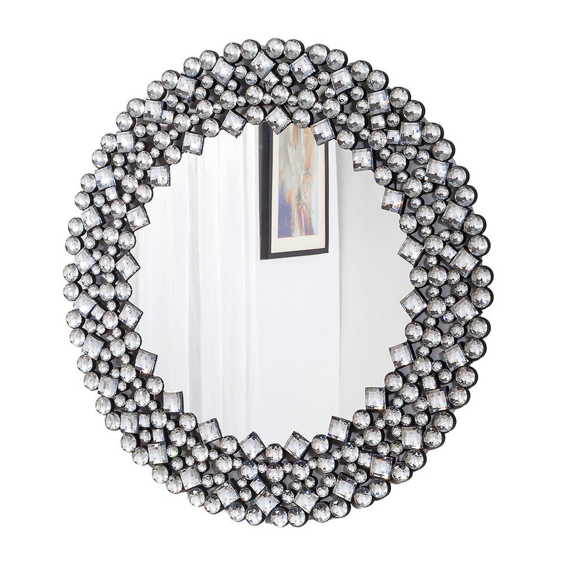 HomeRoots Round Diamond Jeweled Wall Mirror