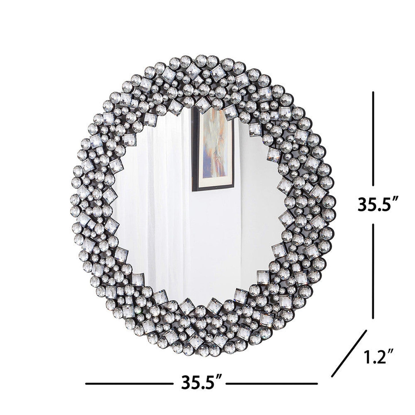 HomeRoots Round Diamond Jeweled Wall Mirror
