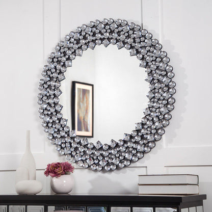 HomeRoots Round Diamond Jeweled Wall Mirror