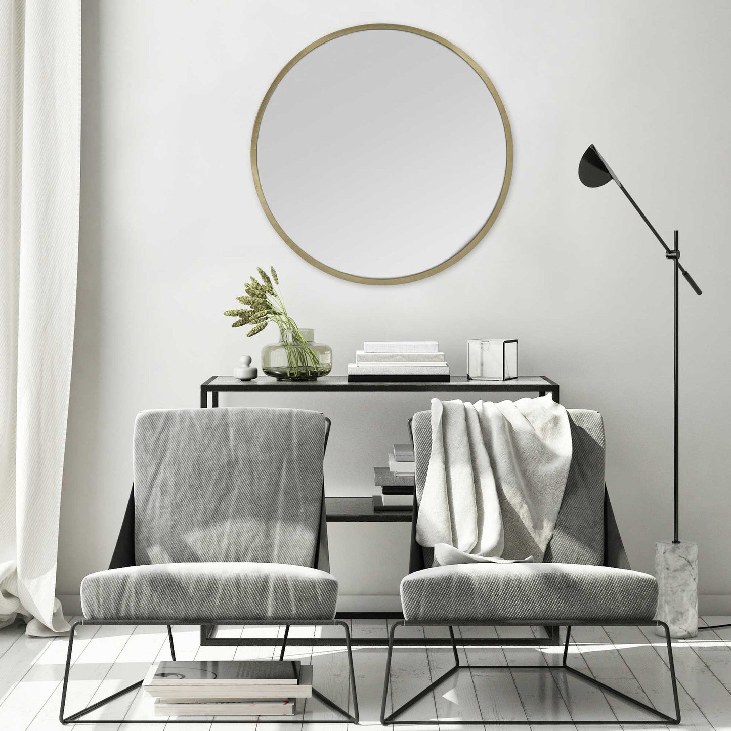 HomeRoots Round Wall Mirror with Matte Gold Finish