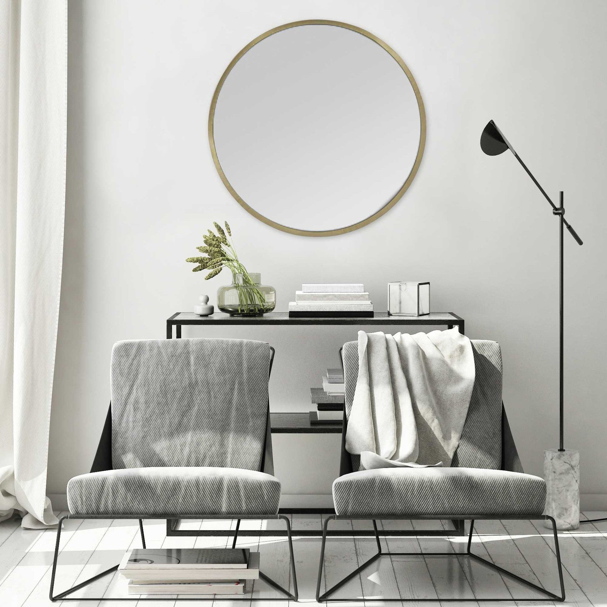 HomeRoots Round Wall Mirror with Matte Gold Finish