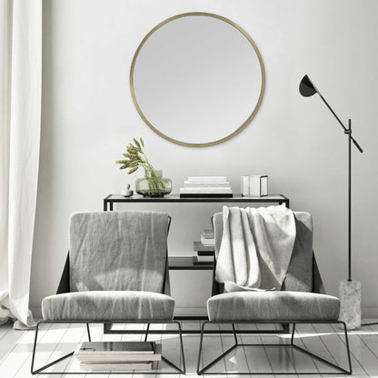 HomeRoots Round Wall Mirror with Matte Gold Finish