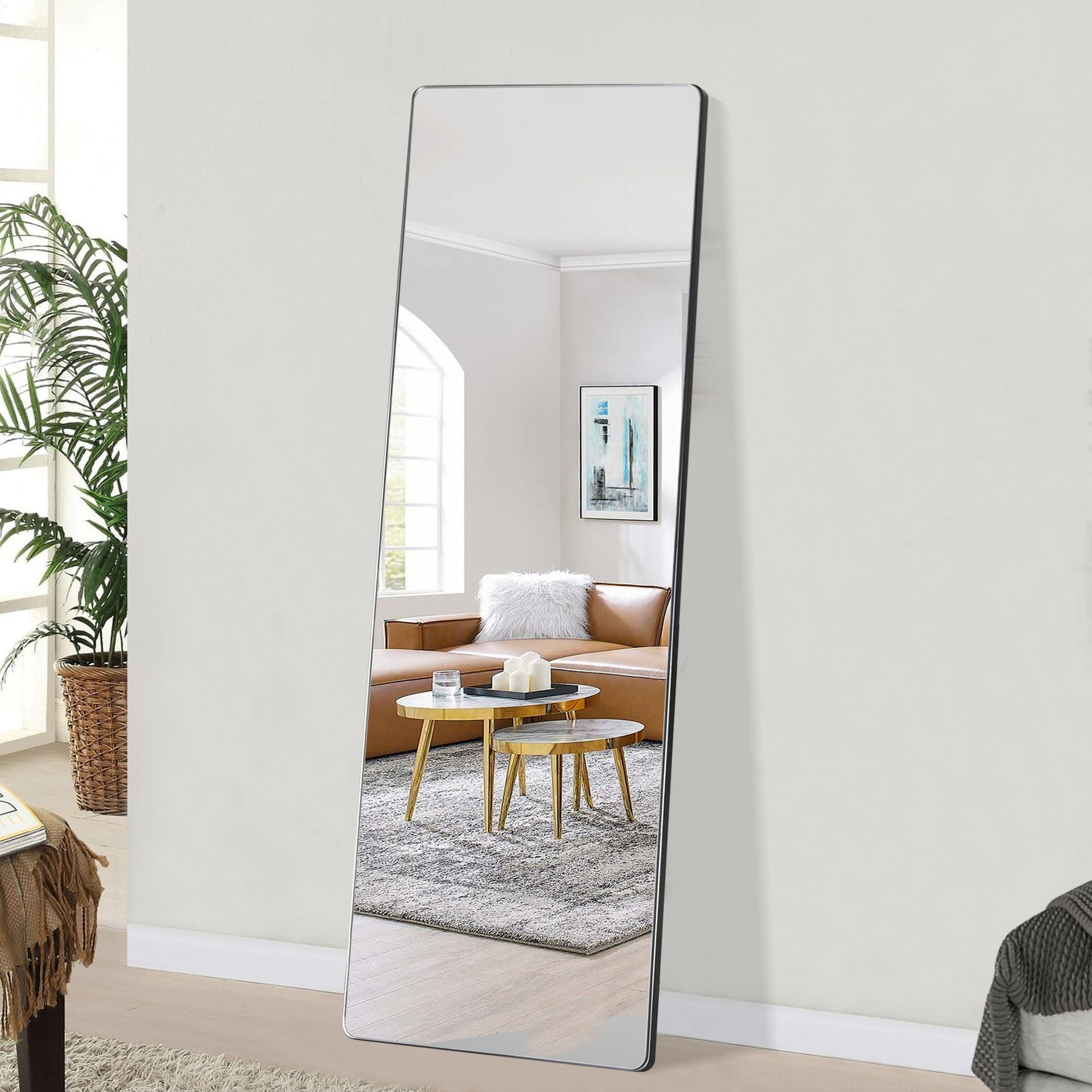 HomeRoots Rounded Wooden Standing Mirror