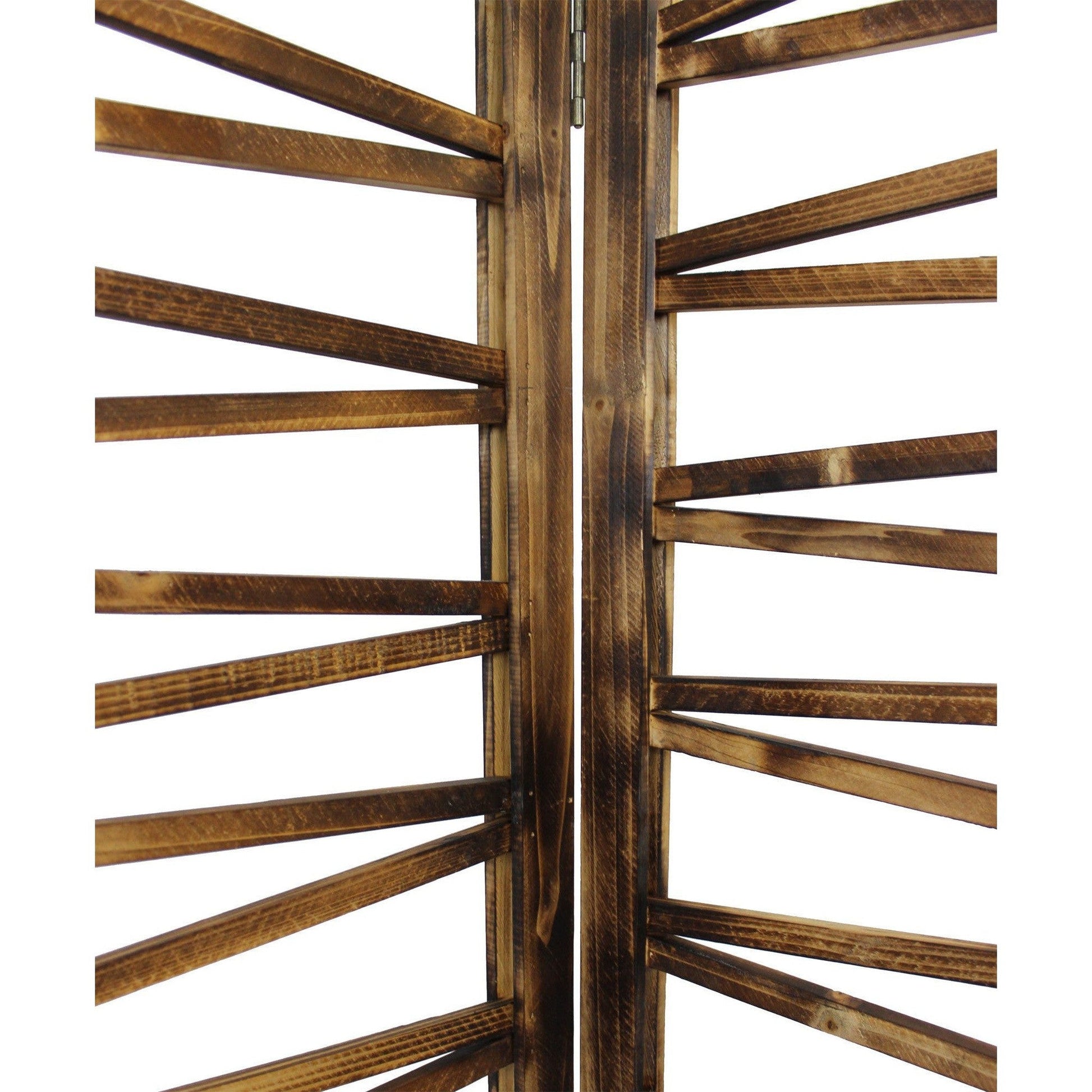 HomeRoots Rustic Geo Design Wood Three Panel Room Divider Screen in Brown Finish