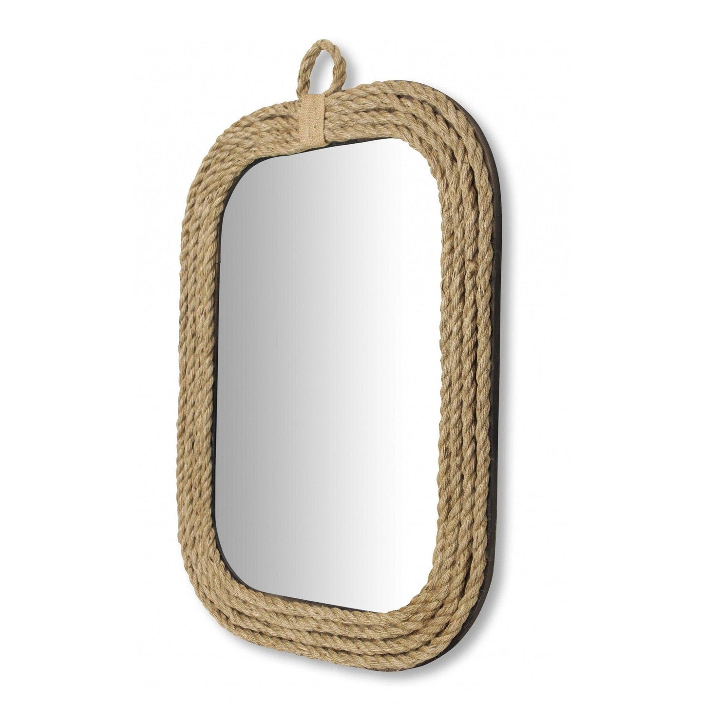 HomeRoots Rustic Rounded Rectangle Rope Braid Wall Mirror