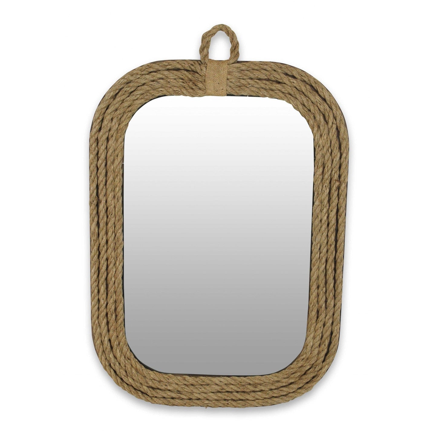 HomeRoots Rustic Rounded Rectangle Rope Braid Wall Mirror