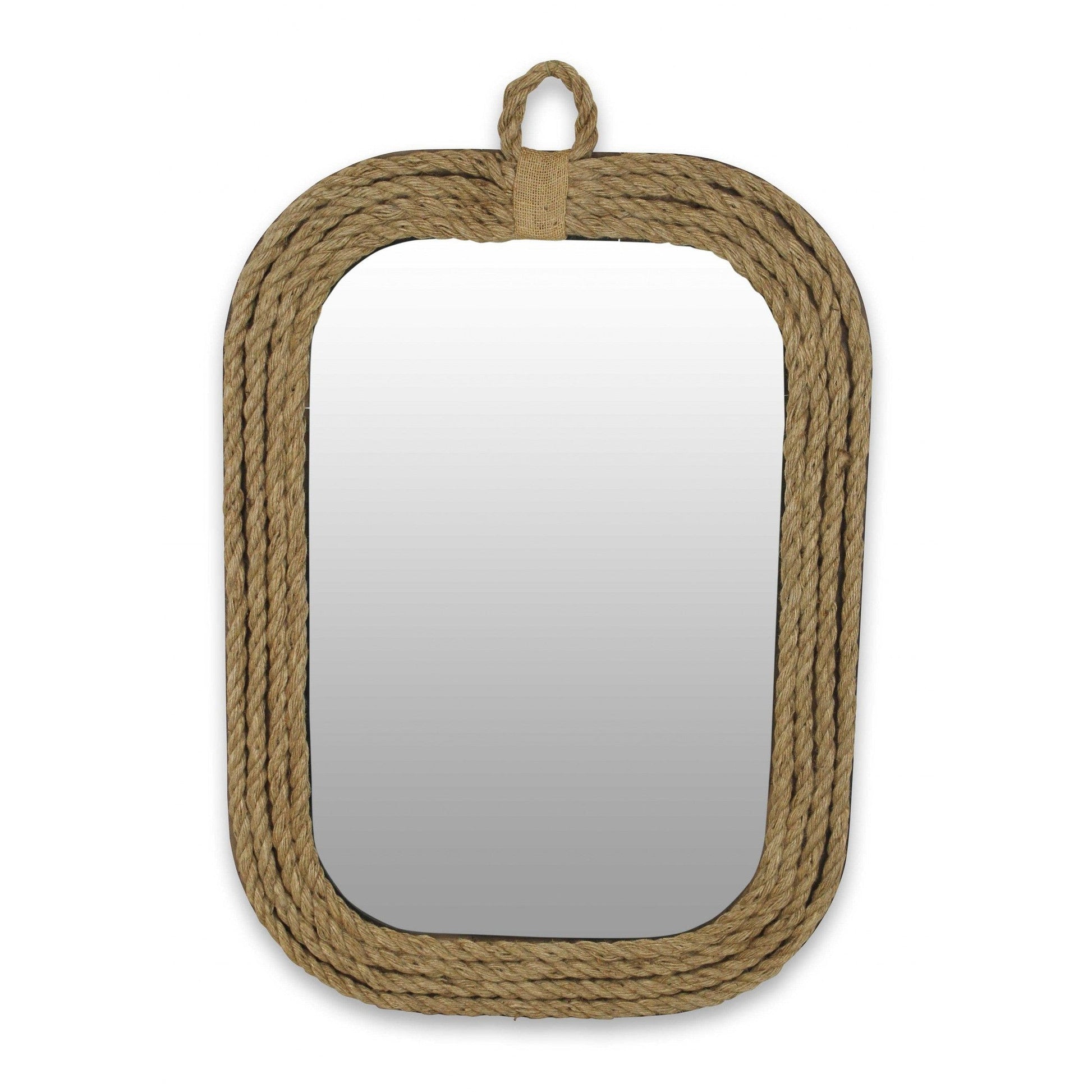 HomeRoots Rustic Rounded Rectangle Rope Braid Wall Mirror