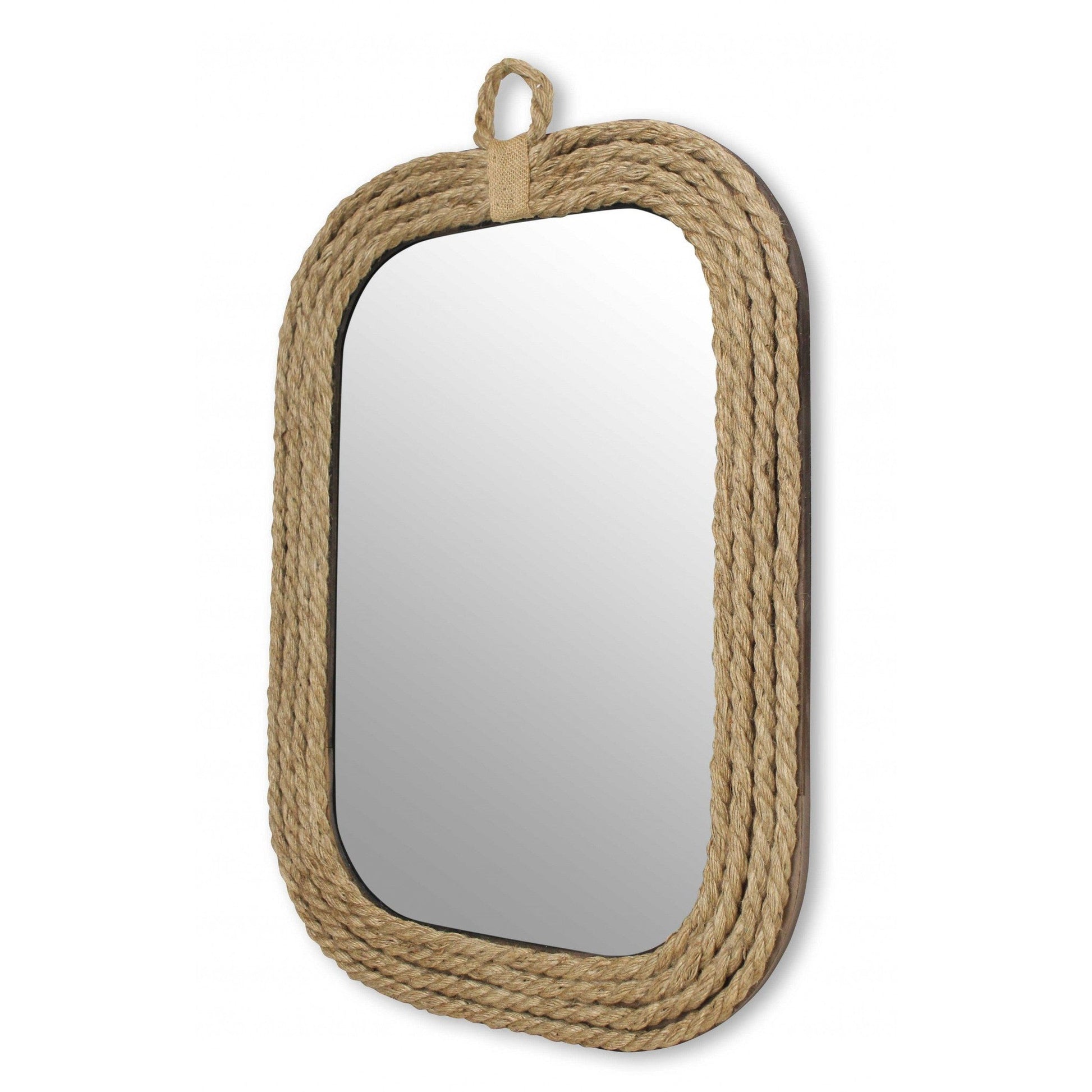HomeRoots Rustic Rounded Rectangle Rope Braid Wall Mirror