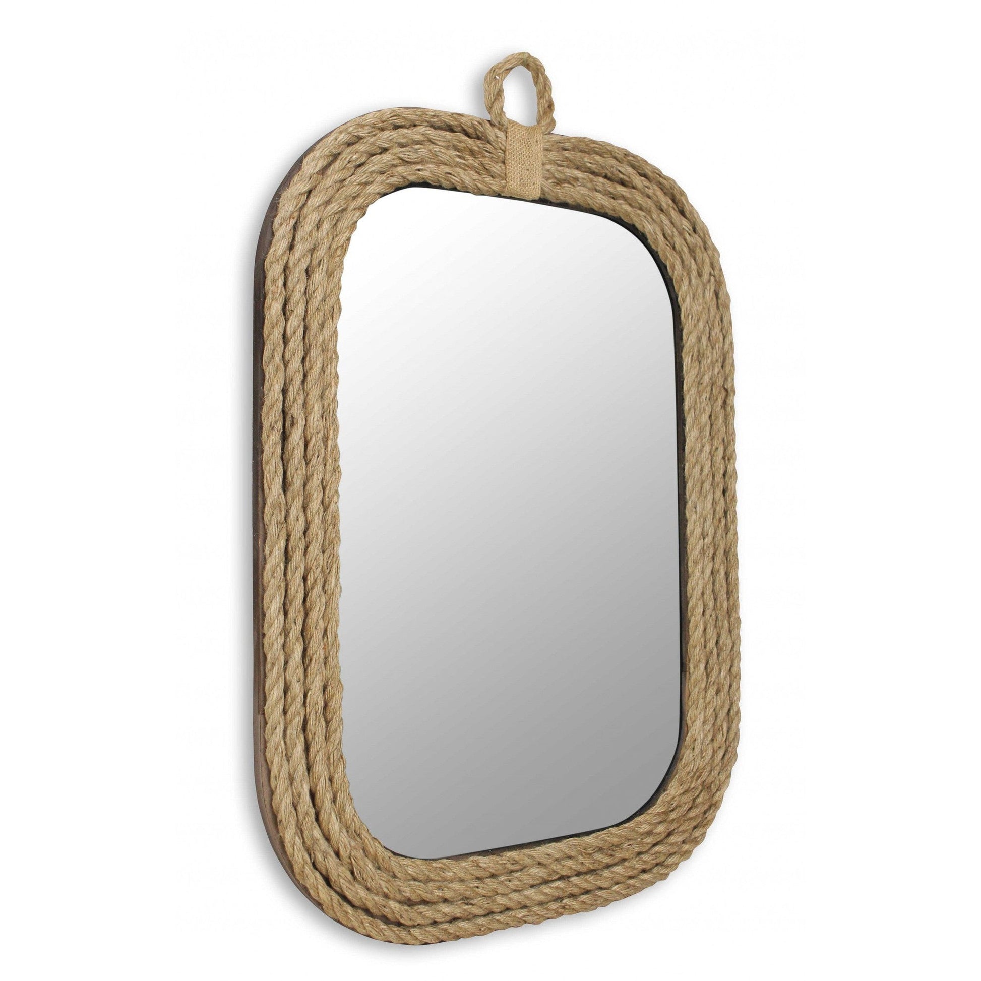 HomeRoots Rustic Rounded Rectangle Rope Braid Wall Mirror