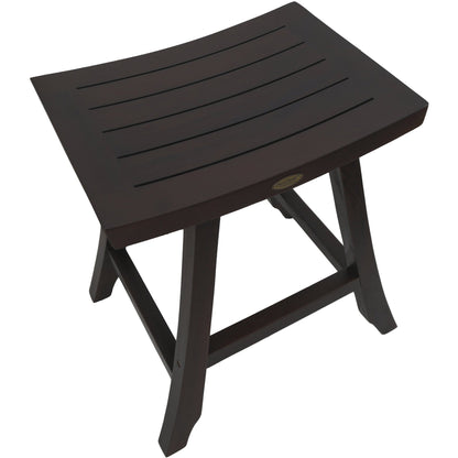 HomeRoots Satori 24" Tall Outdoor Teak Bistro Patio Stool in Dark Brown Finish