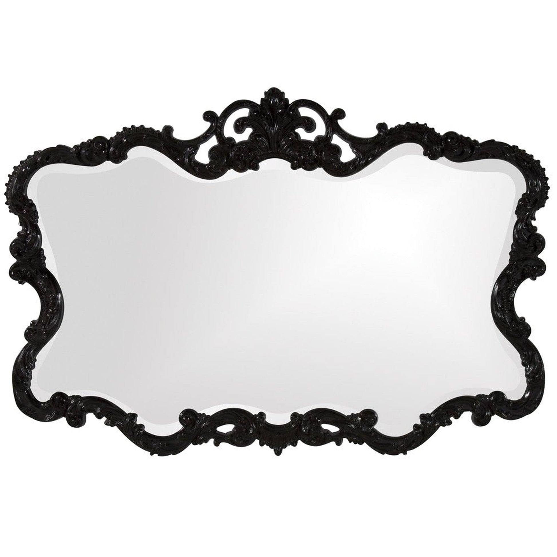 HomeRoots Scallop Mirror with Ornate Black Lacquer Frame
