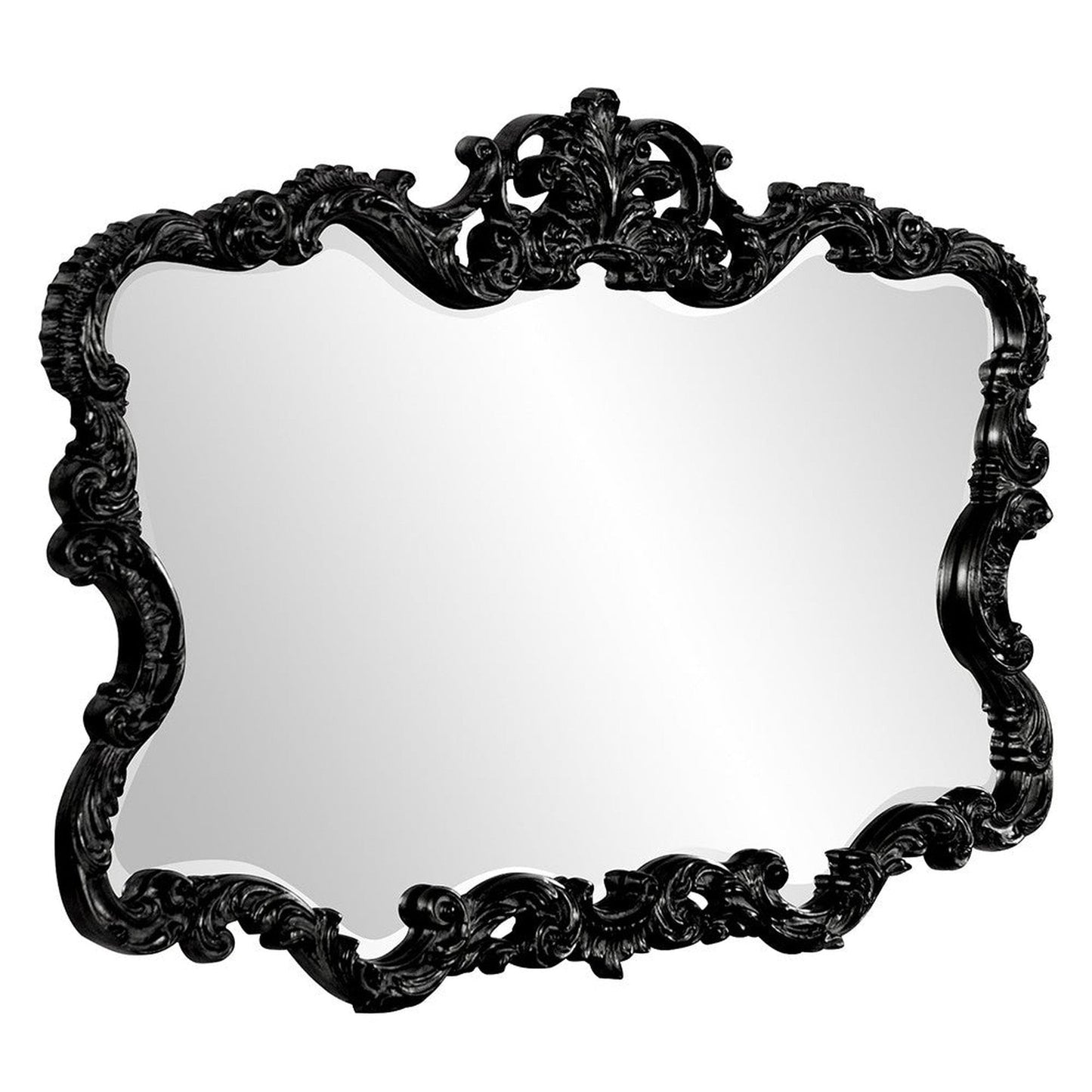 HomeRoots Scallop Mirror with Ornate Black Lacquer Frame