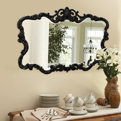 HomeRoots Scallop Mirror with Ornate Black Lacquer Frame