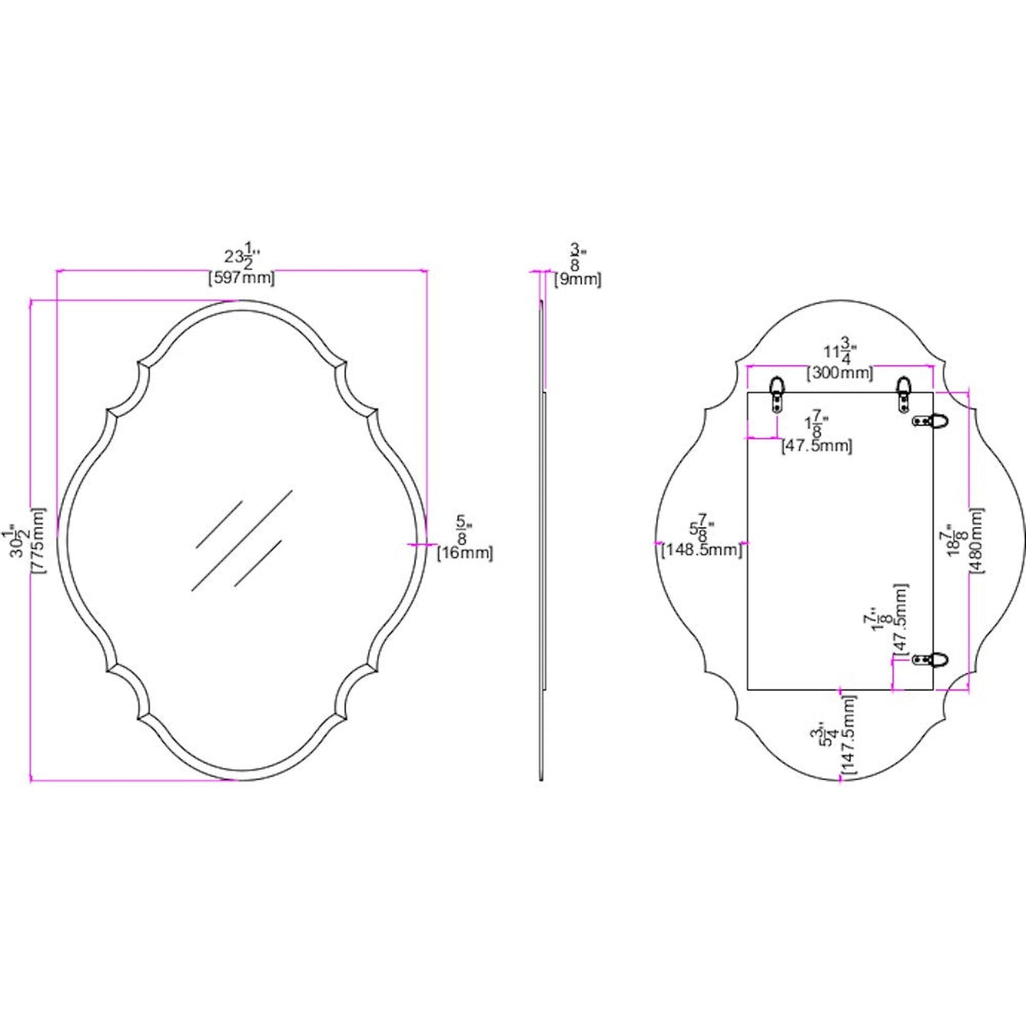HomeRoots Scalloped Convex Glass Mirror