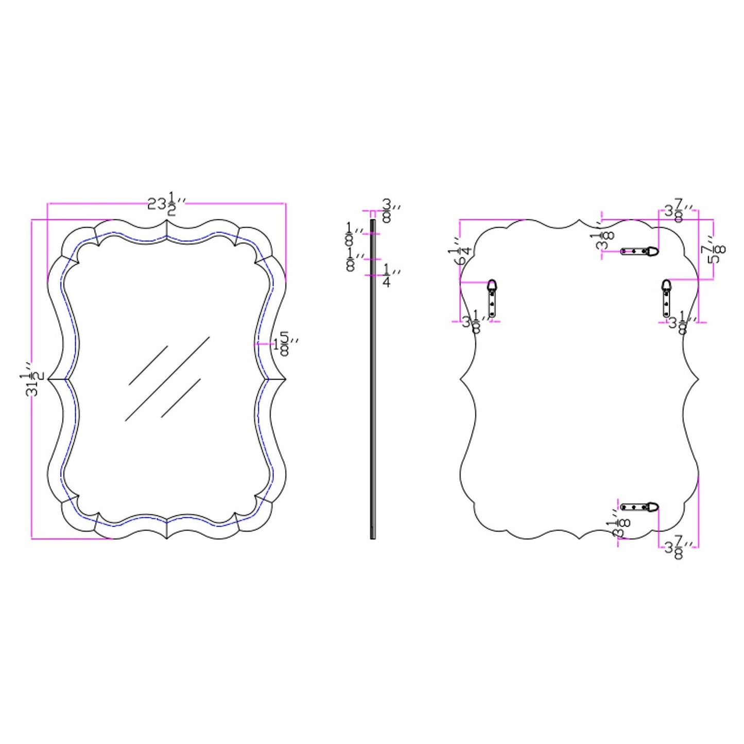 HomeRoots Scalloped Frameless Wall Mirror