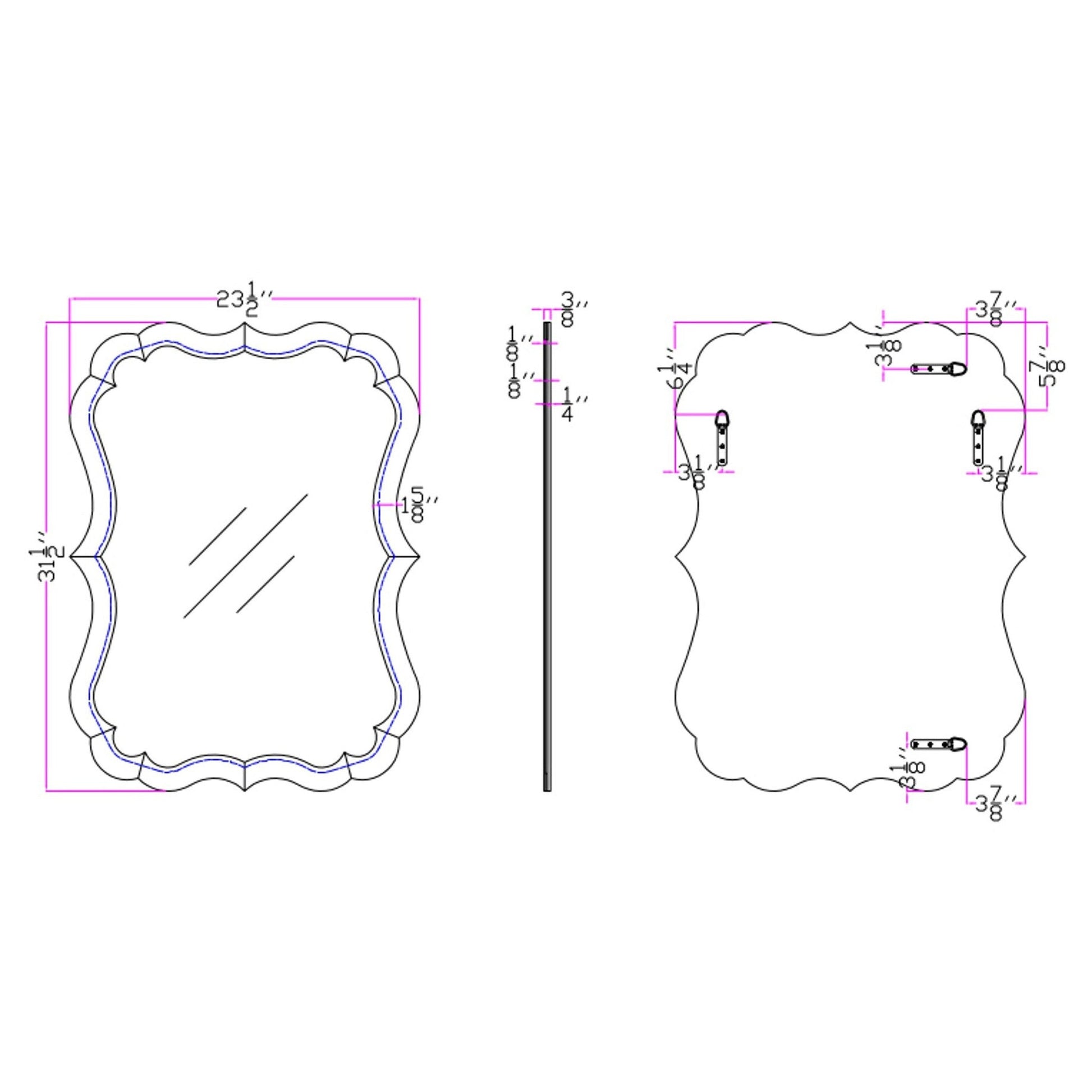 HomeRoots Scalloped Frameless Wall Mirror